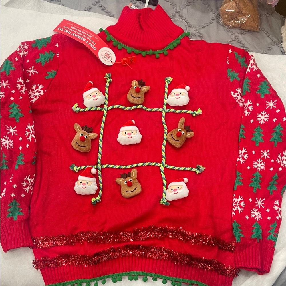 Festive Red ugly Christmas sweater tic-tac-toe game NWT Men’s large